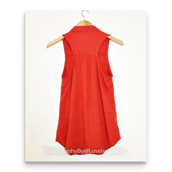 Maurices Sleeveless Shirt Rustic Red Sleeveless Button Up Soft Rayon Blouse Top - Picture 10 of 13